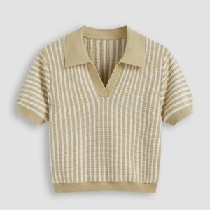 CIDER | Knit Polo Top in Light Yellow and White
